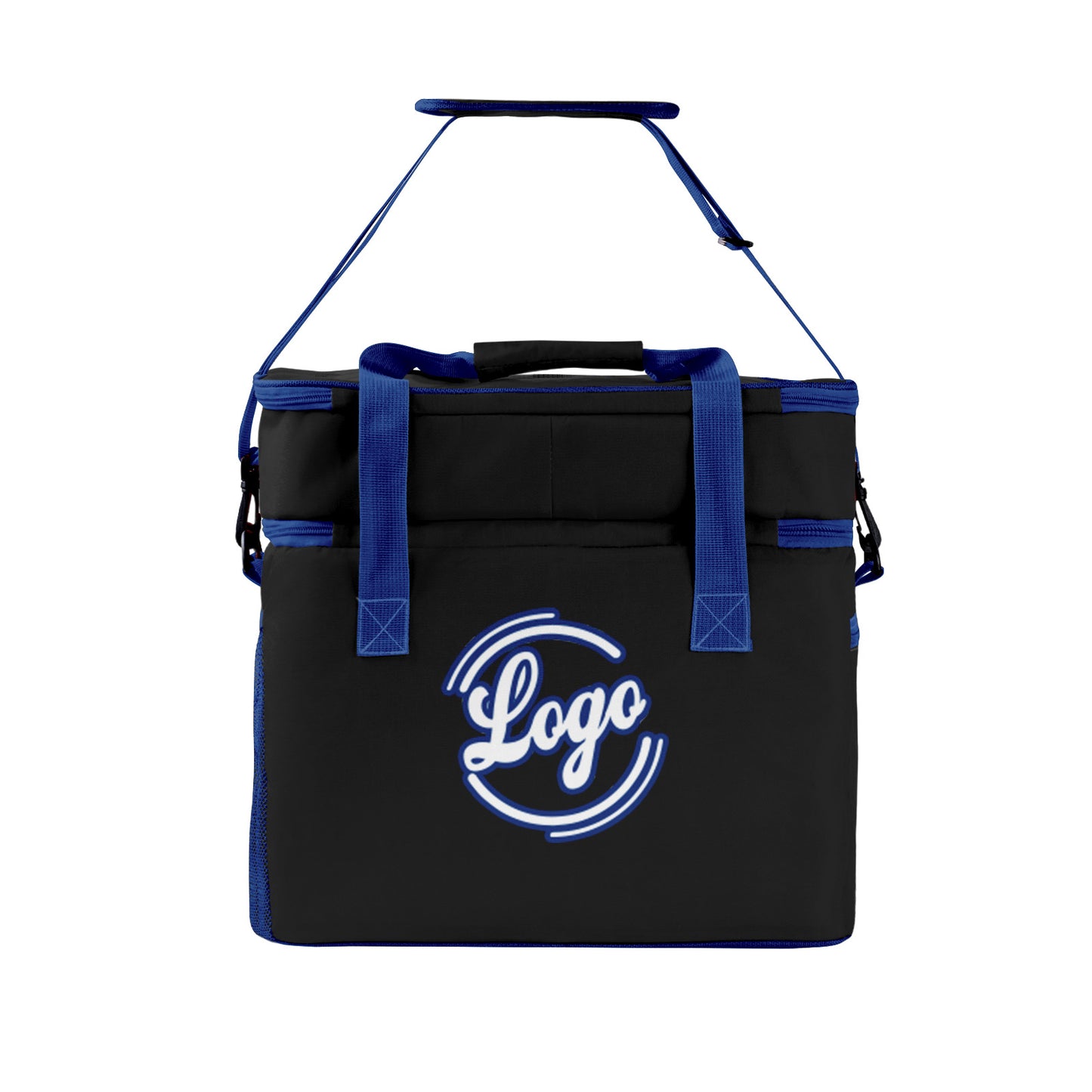 Custom Black Dark Blue Double Layer Insulated Cooler Bag - 600D Oxford Waterproof Picnic Tote for Camping, Hiking & BBQ - Large Capacity Thermal Lunch Bag