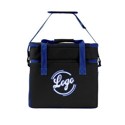Custom Black Dark Blue Double Layer Insulated Cooler Bag - 600D Oxford Waterproof Picnic Tote for Camping, Hiking & BBQ - Large Capacity Thermal Lunch Bag