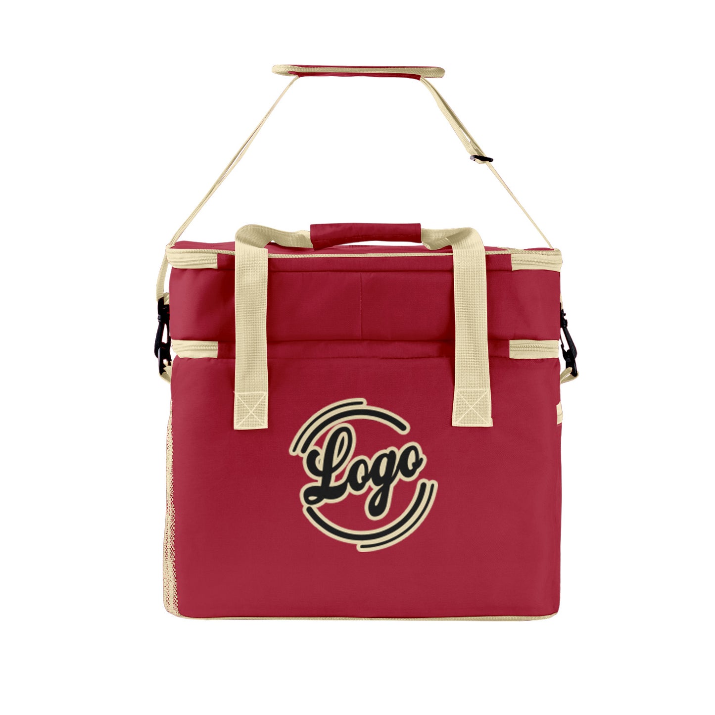 Custom Red Cream Double Layer Insulated Cooler Bag - 600D Oxford Waterproof Picnic Tote for Camping, Hiking & BBQ - Large Capacity Thermal Lunch Bag