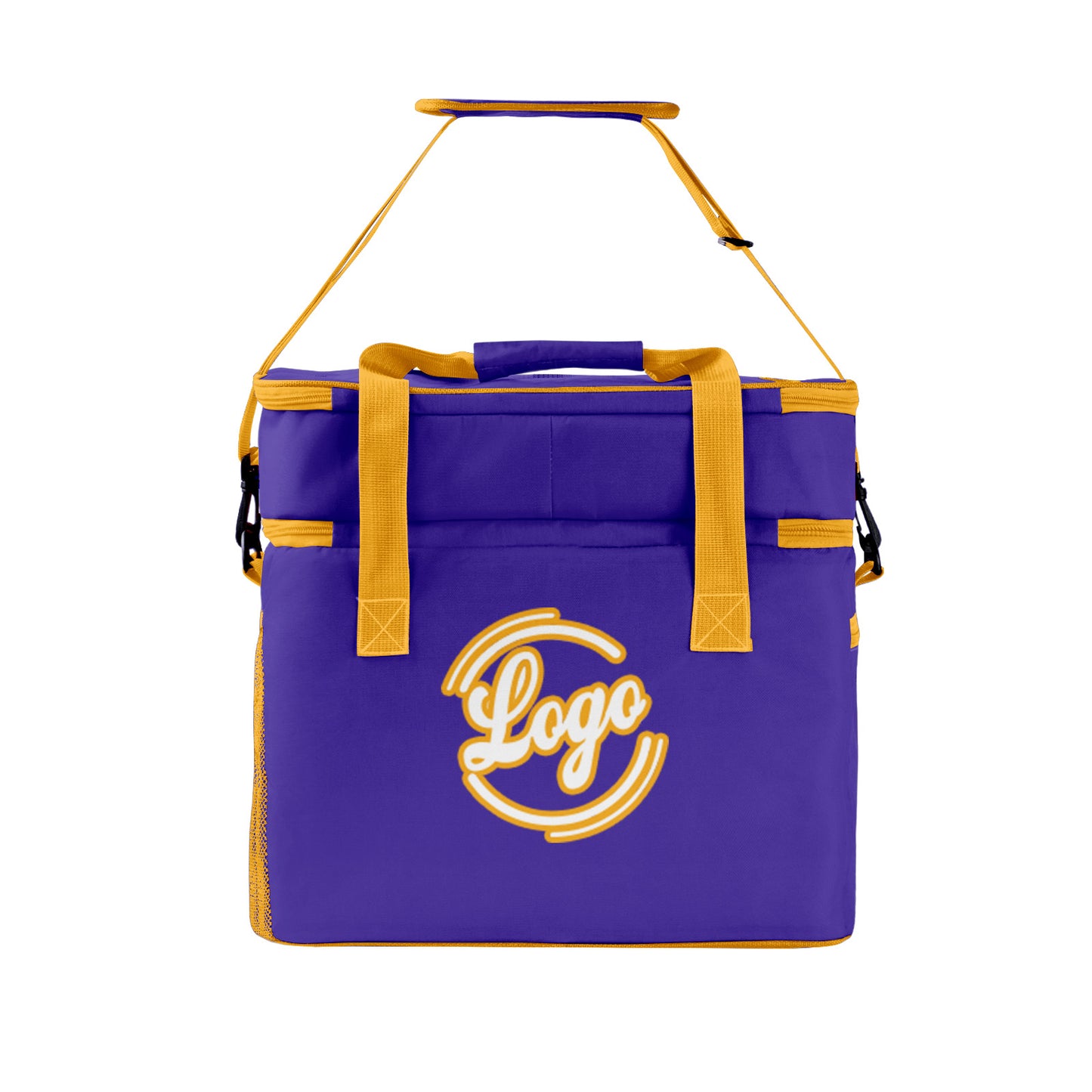 Portable Double Layer Cooler Bag - Waterproof Insulated Picnic Tote for Camping & Family Outings Purple Yellow