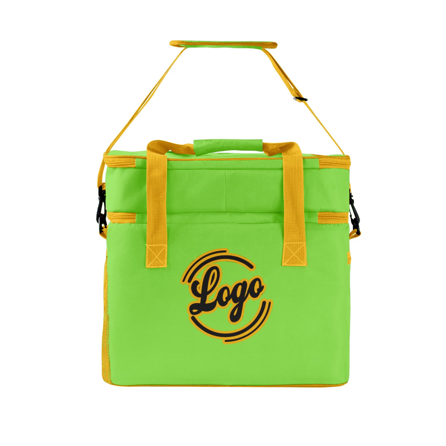 Custom Fluorescent Green Yellow Double Layer Insulated Cooler Bag - 600D Oxford Waterproof Picnic Tote for Camping, Hiking & BBQ - Large Capacity Thermal Lunch Bag