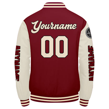 Custom Crimson Cream Varsity Jackets for Men Women Youth Personalized Letterman Jackets