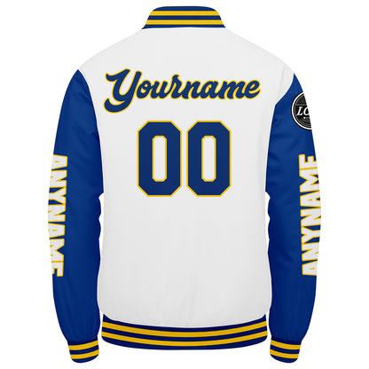 Custom Royal White Yellow Varsity Jackets for Men Women Youth Personalized Letterman Jackets