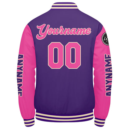 Custom Purple Pink Varsity Jackets for Men Women Youth Personalized Letterman Jackets