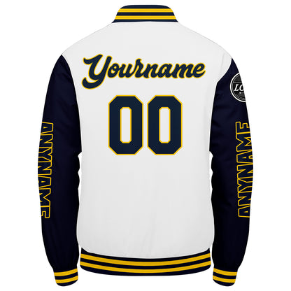 Custom Navy White Yellow Varsity Jackets for Men Women Youth Personalized Letterman Jackets