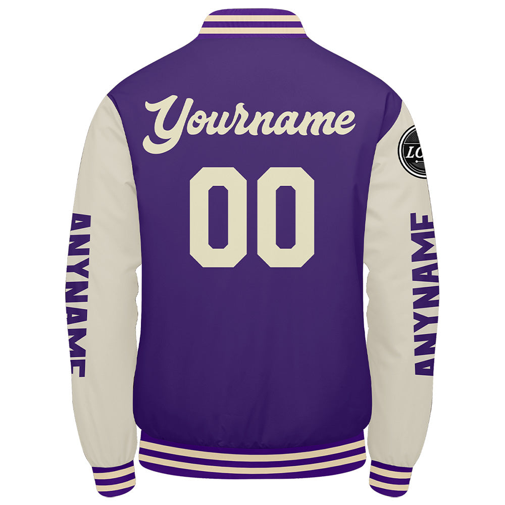 Custom Purple Cream Varsity Jackets for Men Women Youth Personalized Letterman Jackets