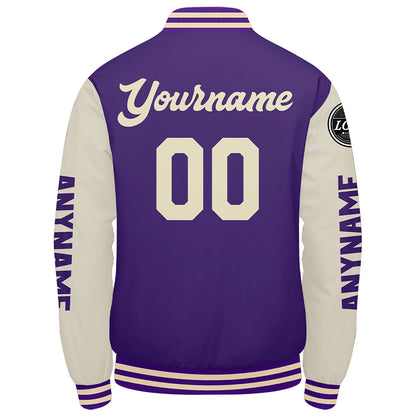 Custom Purple Cream Varsity Jackets for Men Women Youth Personalized Letterman Jackets