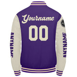 Custom Purple Cream Varsity Jackets for Men Women Youth Personalized Letterman Jackets