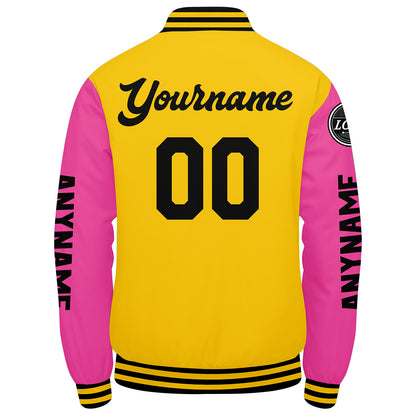 Custom Yellow Pink Black Varsity Jackets for Men Women Youth Personalized Letterman Jackets