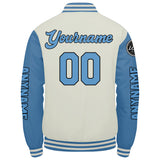 Custom Light Blue Cream Varsity Jackets for Men Women Youth Personalized Letterman Jackets