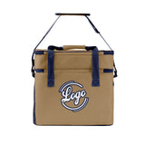 Custom Brown Blue Double Layer Insulated Cooler Bag - 600D Oxford Waterproof Picnic Tote for Camping, Hiking & BBQ - Large Capacity Thermal Lunch Bag