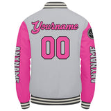 Custom Grey Pink Varsity Jackets for Men Women Youth Personalized Letterman Jackets