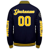 Custom Navy Yellow Varsity Jackets for Men Women Youth Personalized Letterman Jackets