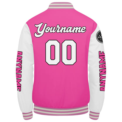 Custom Pink White Varsity Jackets for Men Women Youth Personalized Letterman Jackets