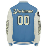 Custom Light Blue Cream Varsity Jackets for Men Women Youth Personalized Letterman Jackets
