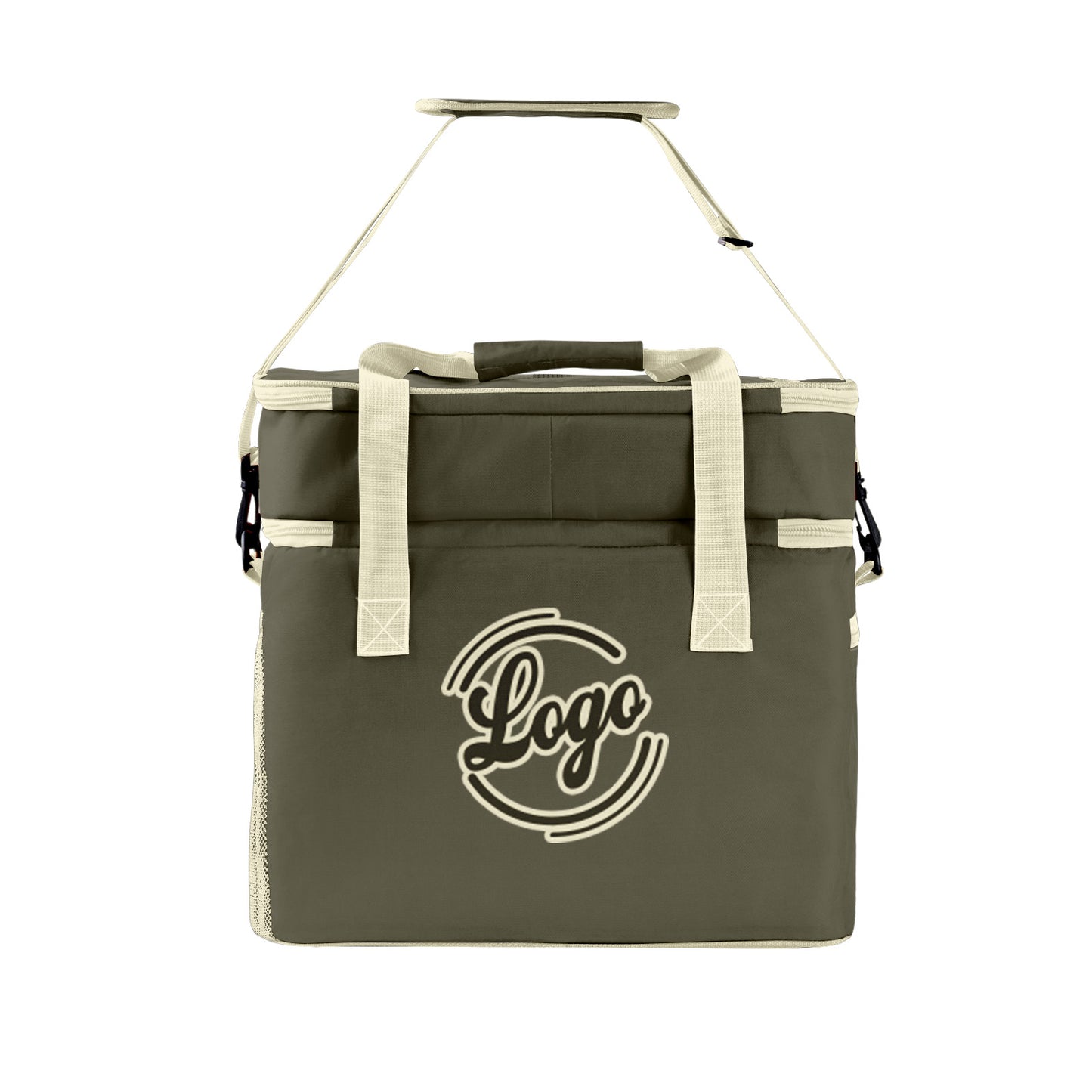 Custom Army Green Cream Double Layer Insulated Cooler Bag - 600D Oxford Waterproof Picnic Tote for Camping, Hiking & BBQ - Large Capacity Thermal Lunch Bag