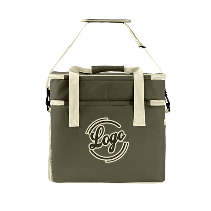 Custom Army Green Cream Double Layer Insulated Cooler Bag - 600D Oxford Waterproof Picnic Tote for Camping, Hiking & BBQ - Large Capacity Thermal Lunch Bag