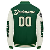 Custom Green Cream Varsity Jackets for Men Women Youth Personalized Letterman Jackets