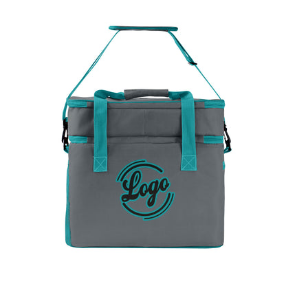 Custom Gray Cyan Double Layer Insulated Cooler Bag - 600D Oxford Waterproof Picnic Tote for Camping, Hiking & BBQ - Large Capacity Thermal Lunch Bag
