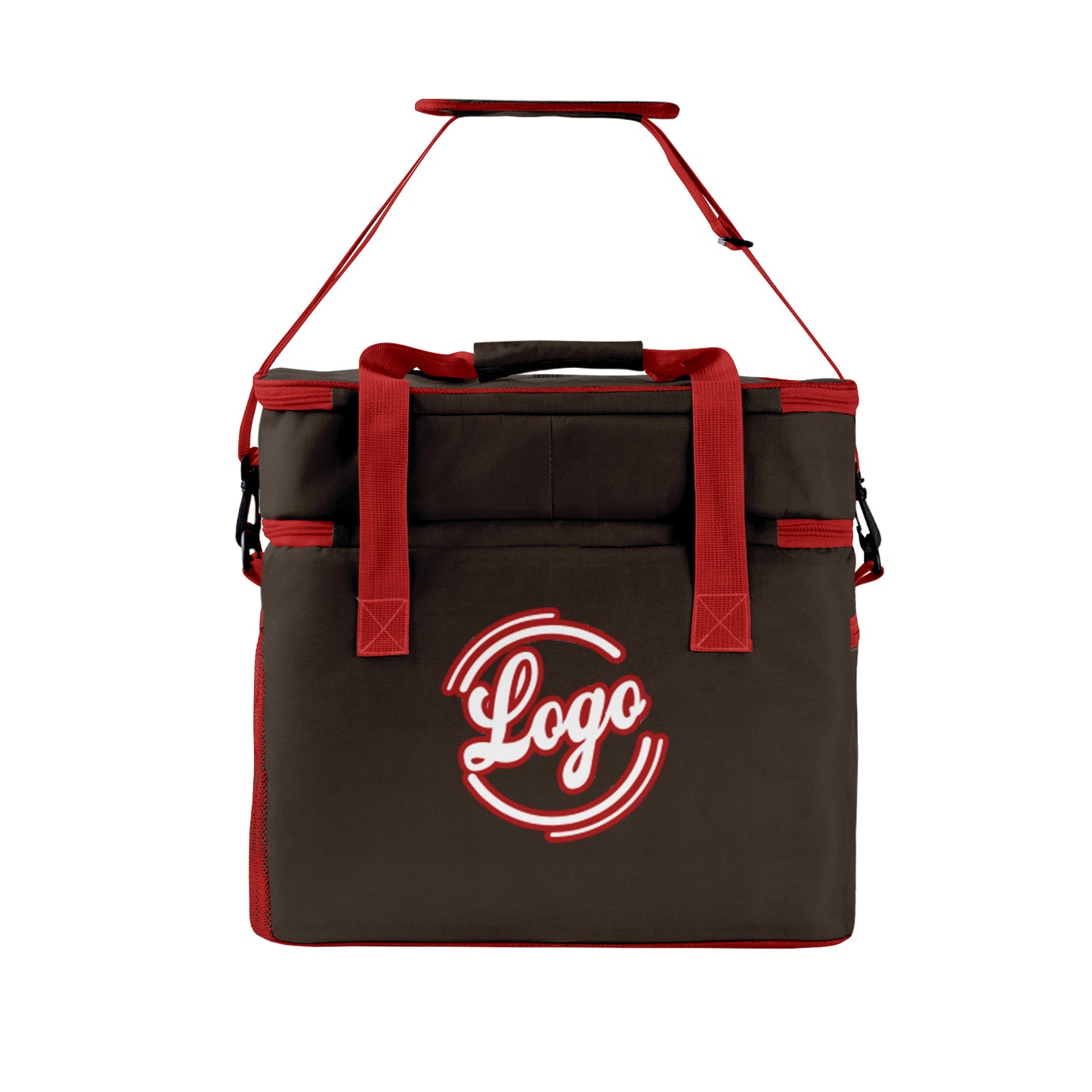 Custom Brown Red Double Layer Insulated Cooler Bag - 600D Oxford Waterproof Picnic Tote for Camping, Hiking & BBQ - Large Capacity Thermal Lunch Bag