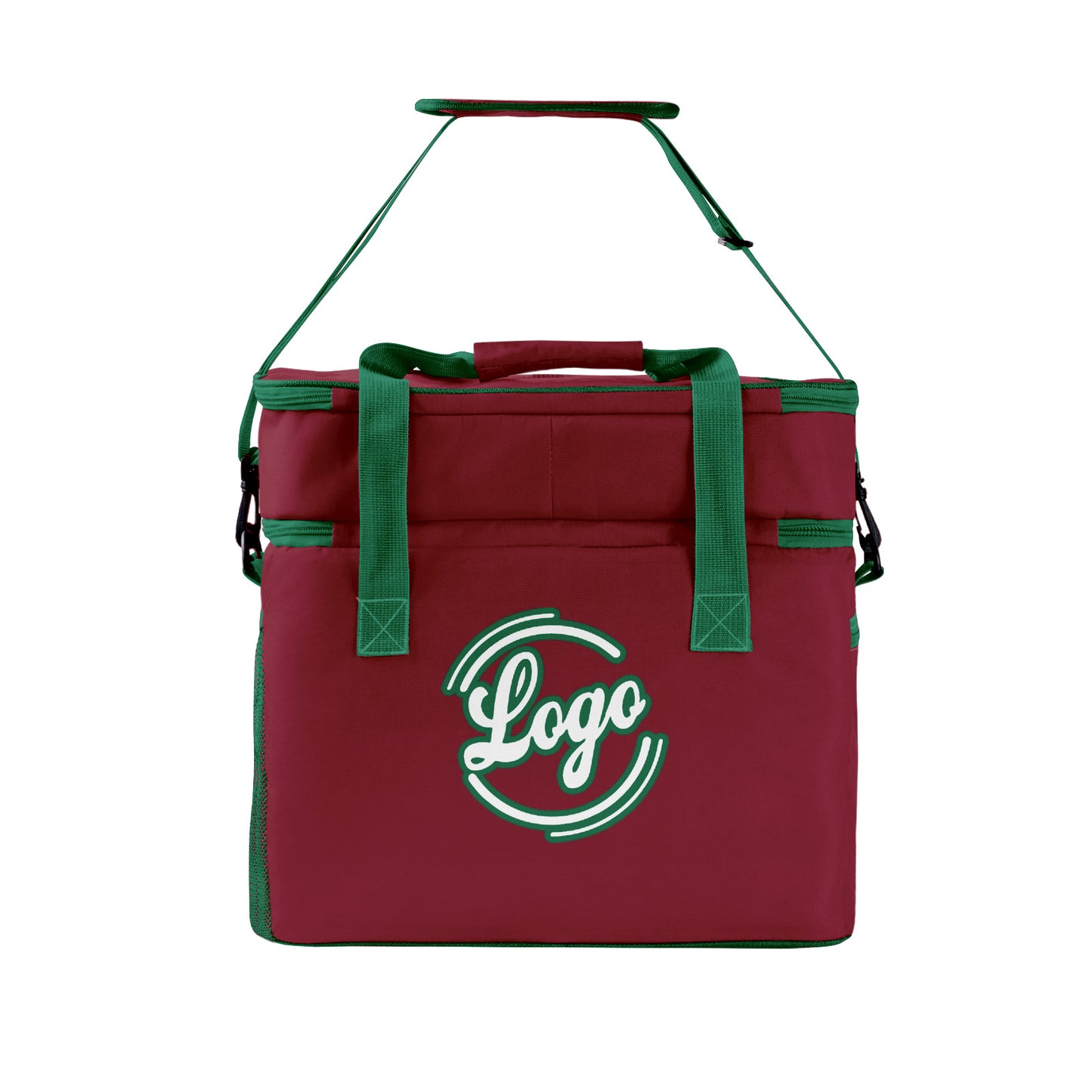 Custom Red Green Double Layer Insulated Cooler Bag - 600D Oxford Waterproof Picnic Tote for Camping, Hiking & BBQ - Large Capacity Thermal Lunch Bag