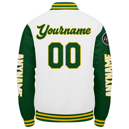 Custom Green Yellow White Varsity Jackets for Men Women Youth Personalized Letterman Jackets