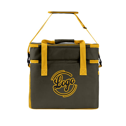 Custom Dark Green Yellow Double Layer Insulated Cooler Bag - 600D Oxford Waterproof Picnic Tote for Camping, Hiking & BBQ - Large Capacity Thermal Lunch Bag