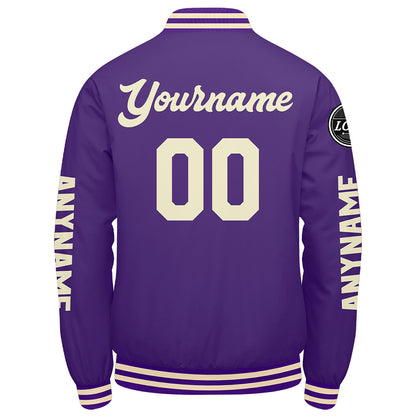 Custom Purple Cream Varsity Jackets for Men Women Youth Personalized Letterman Jackets