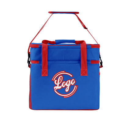Custom Dark Blue Red Double Layer Insulated Cooler Bag - 600D Oxford Waterproof Picnic Tote for Camping, Hiking & BBQ - Large Capacity Thermal Lunch Bag