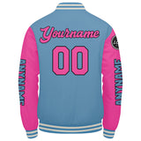 Custom Light Blue Pink Varsity Jackets for Men Women Youth Personalized Letterman Jackets