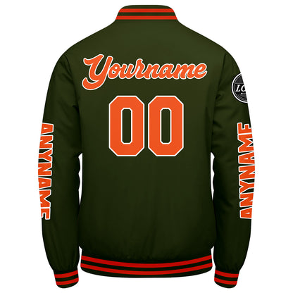 Custom Olive Green Orange Varsity Jackets for Men Women Youth Personalized Letterman Jackets