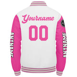 Custom White Pink Varsity Jackets for Men Women Youth Personalized Letterman Jackets