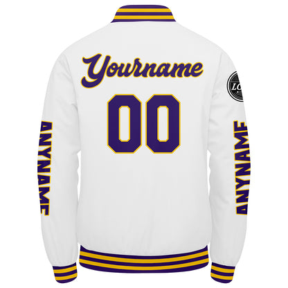 Custom Purple White Yellow Varsity Jackets for Men Women Youth Personalized Letterman Jackets