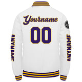 Custom Purple White Yellow Varsity Jackets for Men Women Youth Personalized Letterman Jackets