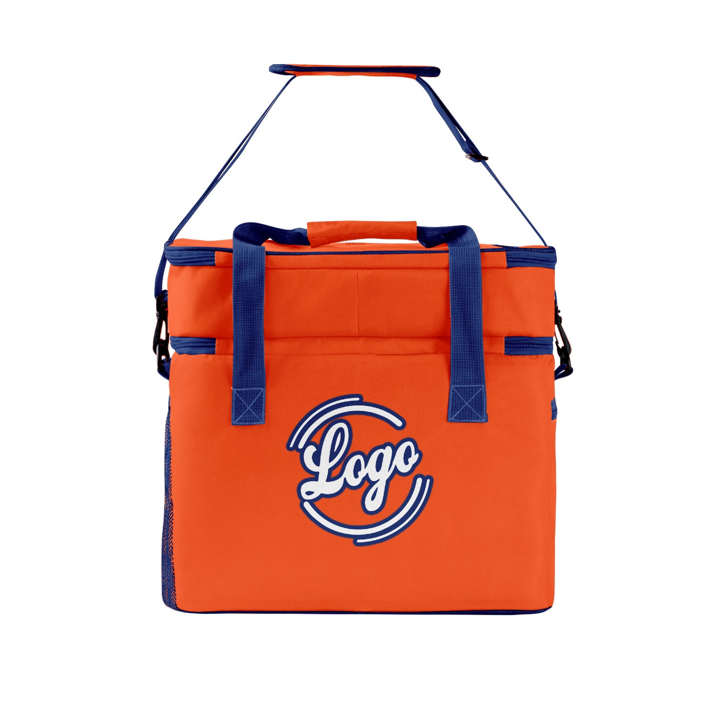 Custom Orange Dark Blue Double Layer Insulated Cooler Bag - 600D Oxford Waterproof Picnic Tote for Camping, Hiking & BBQ - Large Capacity Thermal Lunch Bag