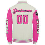 Custom Cream Pink Varsity Jackets for Men Women Youth Personalized Letterman Jackets