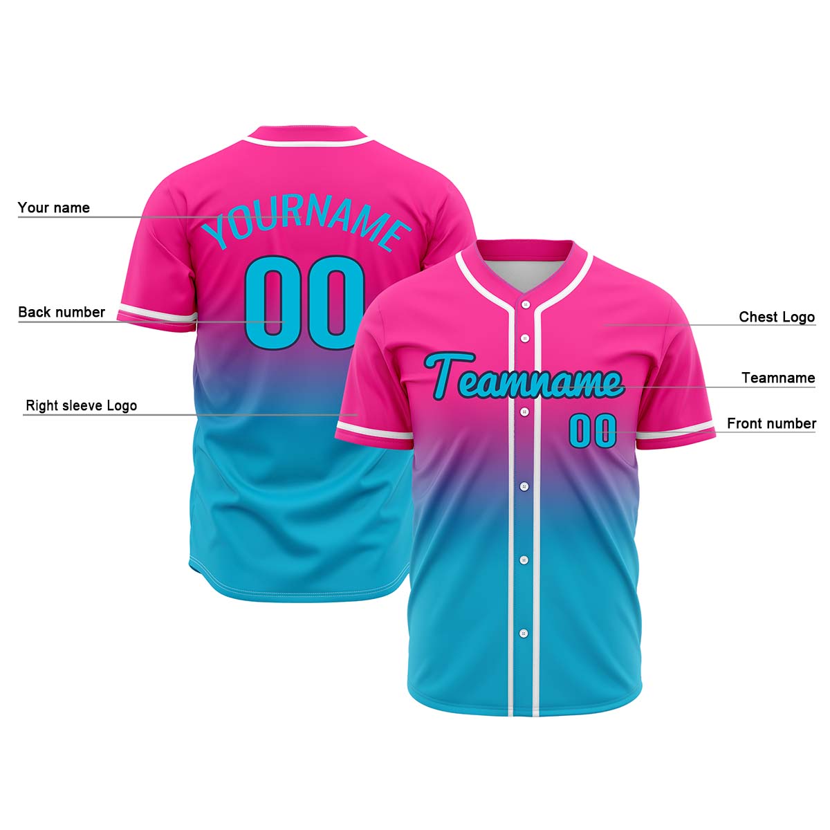 Custom Pink Cyan Hip Hop Baseball Jersey Stitched Printed - Personalized Name Number Shirts #BB-0919-0083