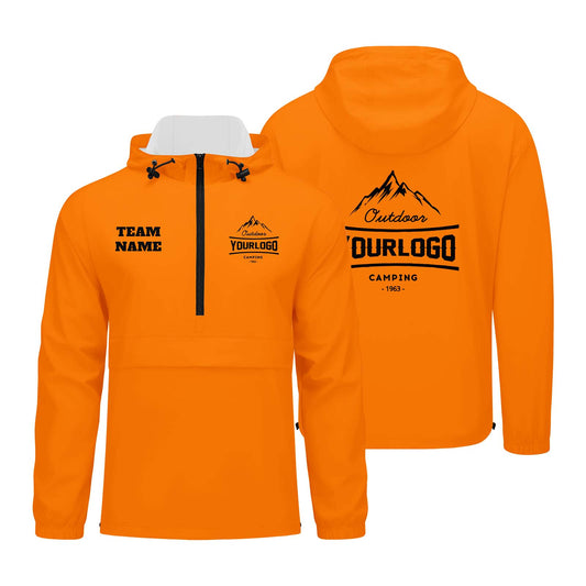 Custom Orange Windproof Softshell  Hooded Jacket - Lightweight Full - Zip, Full Print Logos & Texts