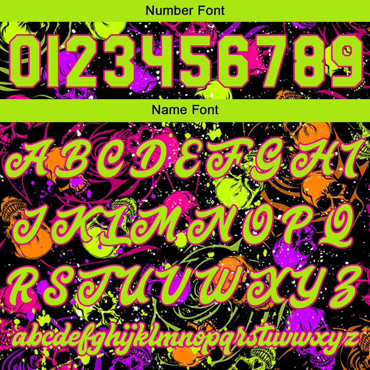 Custom Splashing skeletons & Orange green Varsity Jacket for Men Women and Youth with Personalized Letterman Jacket