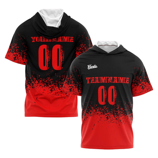 Custom Black Red Hooded T-Shirt Short Sleeve Hoodies for Men Women Shirts with Hoods Printed Name Logo