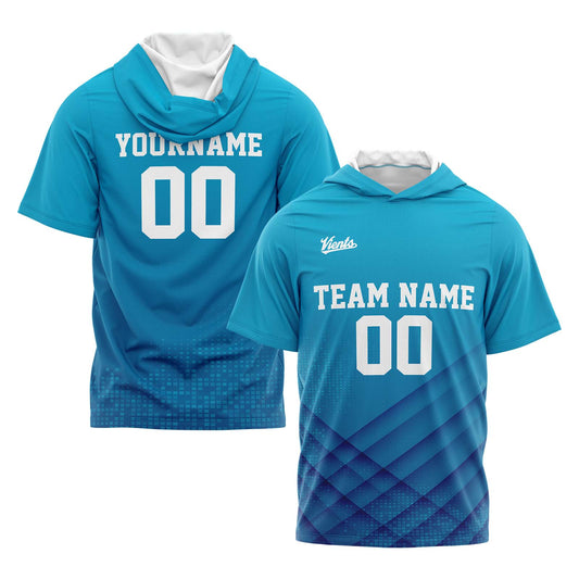 Custom Aqua Short Sleeve Hoodies for Men Women Shirts with Hoods Printed Name Logo