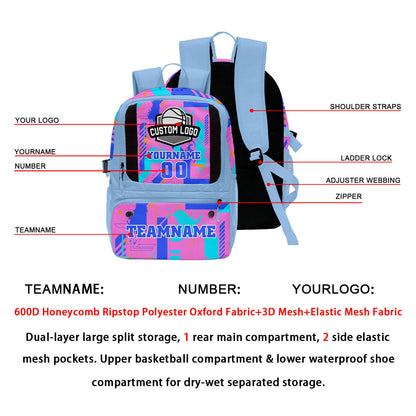 Custom Light Blue Bright Purple Orange Green Basketball Soccer Backpack Personalized Player Names Numbers Team Logo #BB-0919-0019
