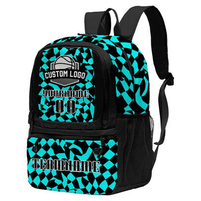 Custom Cyan Black Basketball Soccer Backpack Personalized Player Names Numbers Team Logo #BB-0919-0011