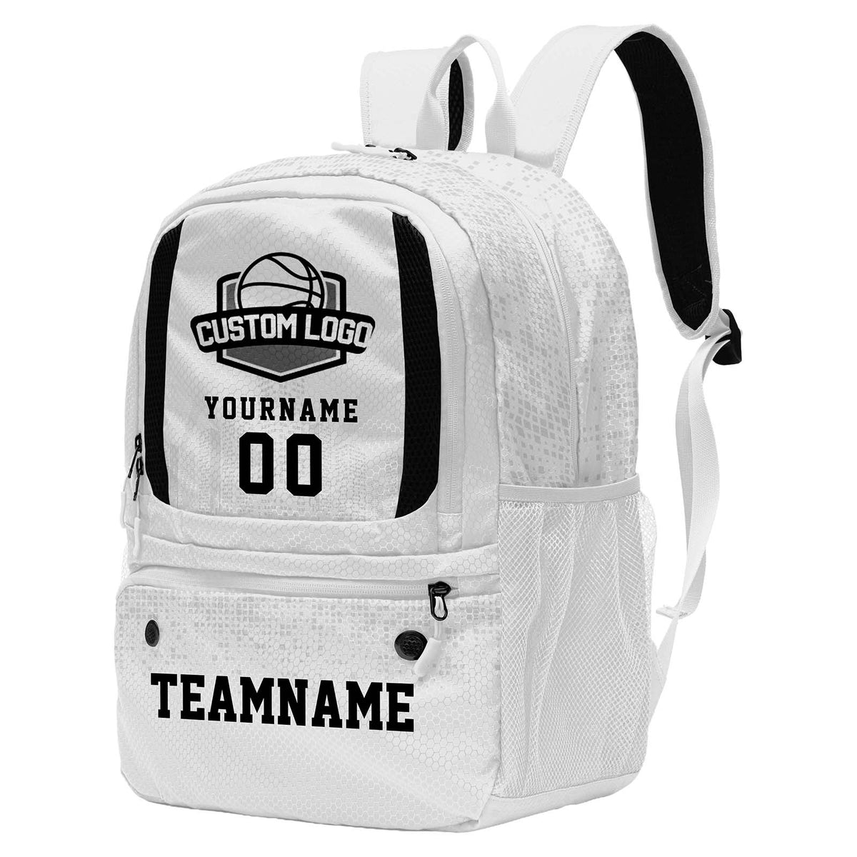 Custom White Basketball Soccer Backpack Personalized Player Names - Numbers & Team Logo #150-BP-0914-0023