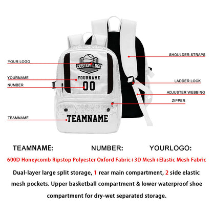Custom White Basketball Soccer Backpack Personalized Player Names - Numbers & Team Logo #150-BP-0914-0023