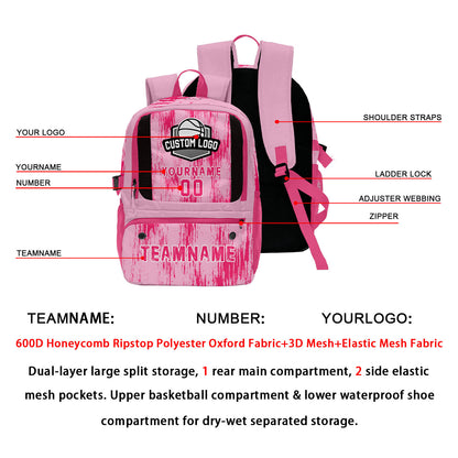 Custom Pink Rose Pink White Basketball Soccer Backpack Personalized Player Names Numbers Team Logo #BB-0919-0029