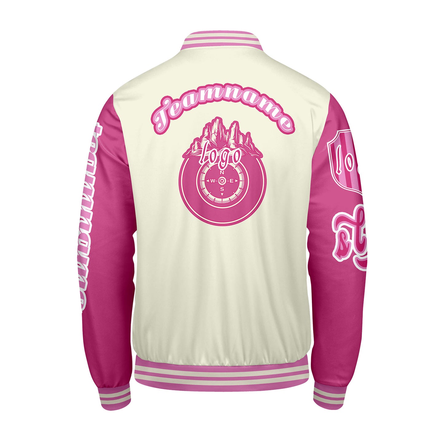 Custom White Pink Letterman Varsity Jacket Personalized Embroidery Printing