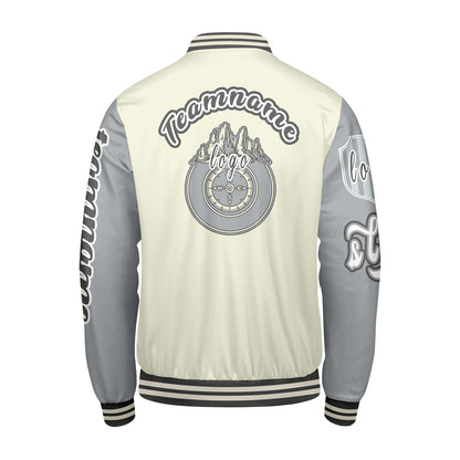 Custom White Grey Letterman Varsity Jacket Personalized Embroidery Printing