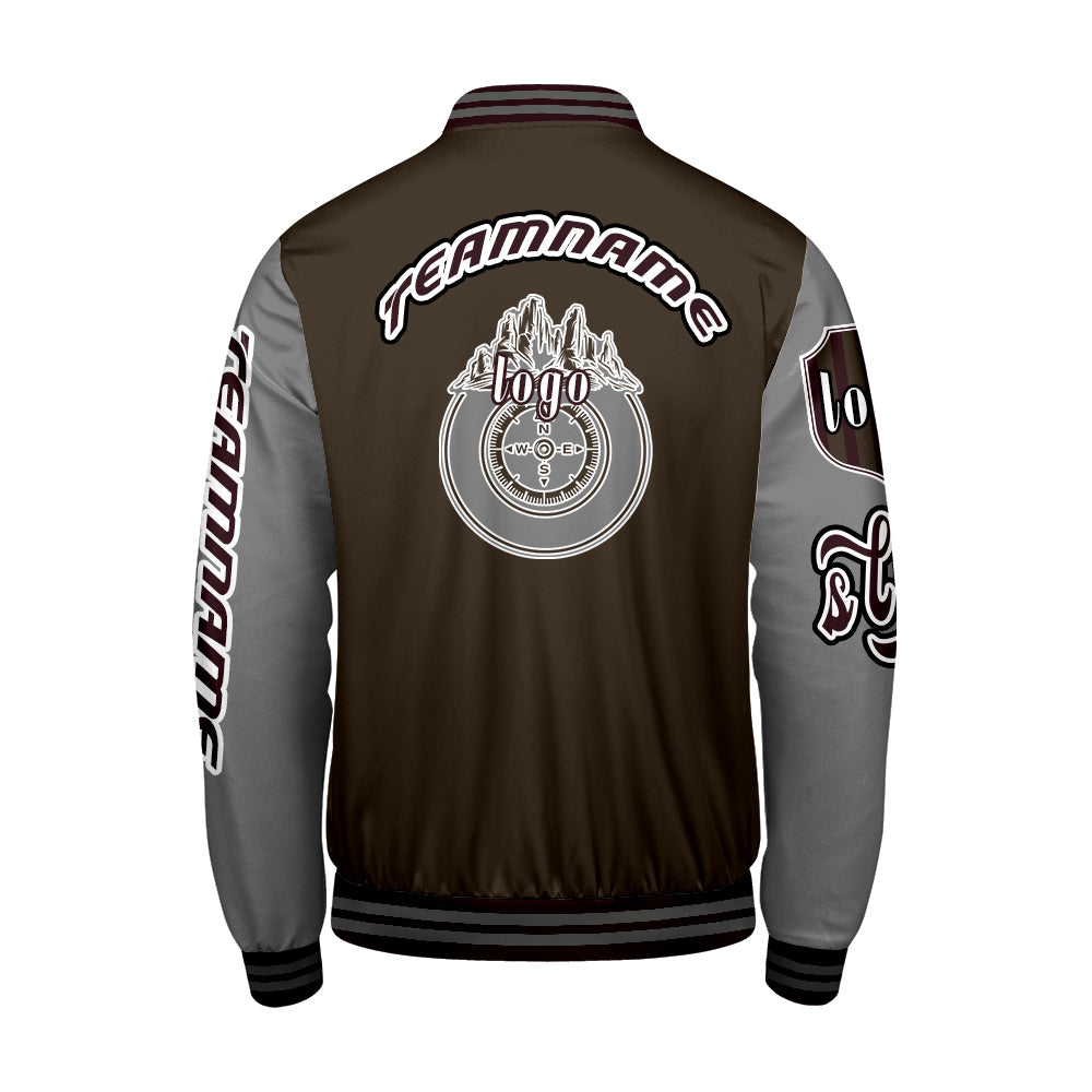 Custom Brown Grey Letterman Varsity Jacket Personalized Embroidery Printing