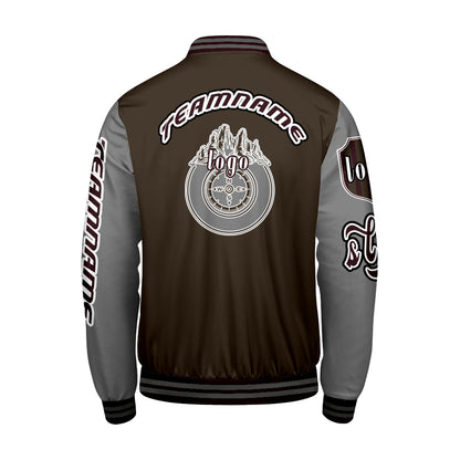 Custom Brown Grey Letterman Varsity Jacket Personalized Embroidery Printing